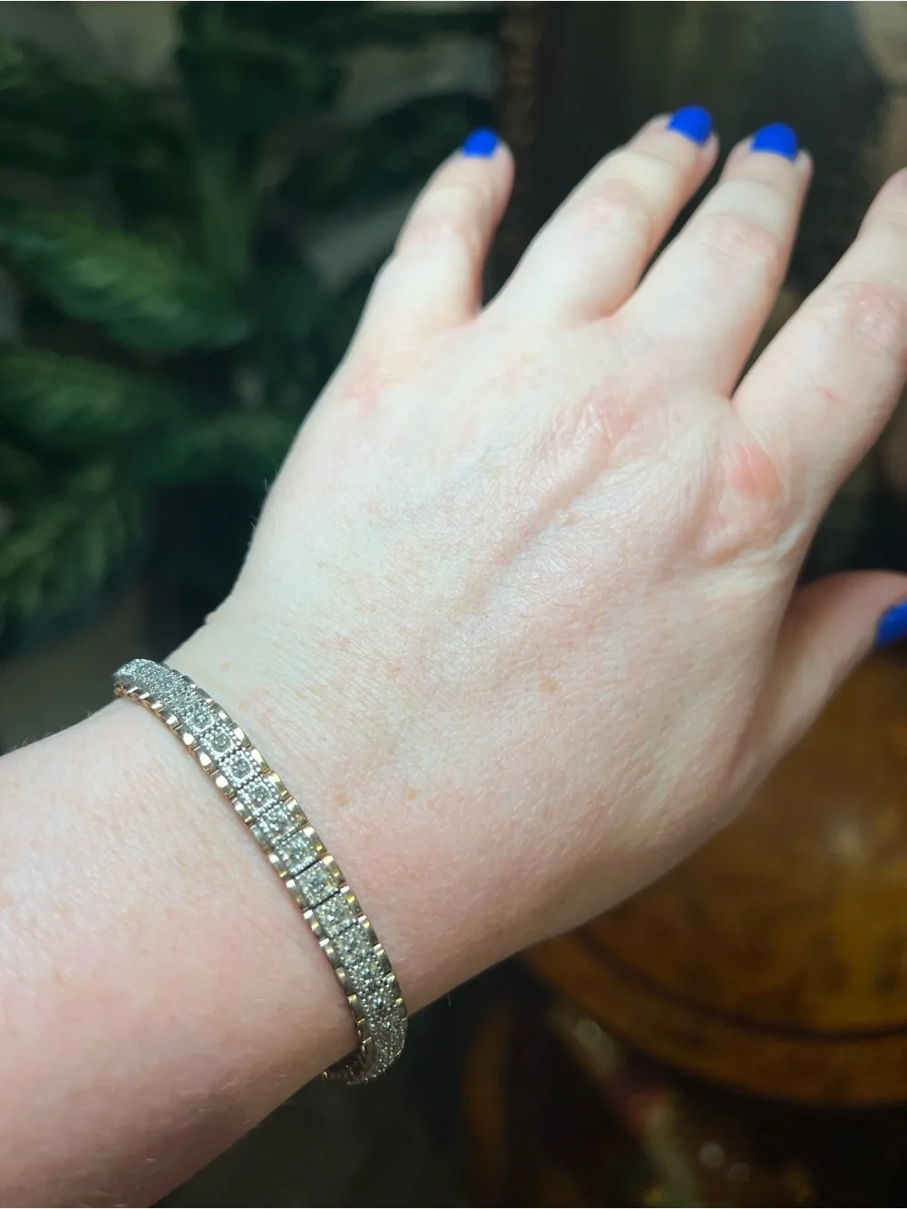 Vintage .5ct Diamond Gold Plated Sterling Silver Tennis Bracelet Safety Chain